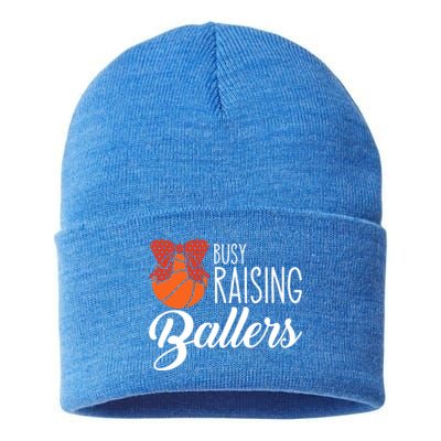 Busy Raising Ballers Basketball Mom Gift Sustainable Knit Beanie