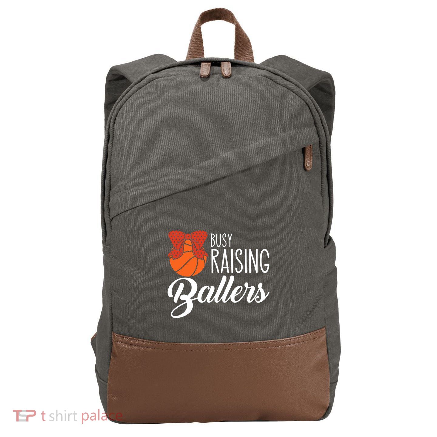 Busy Raising Ballers Basketball Mom Gift Cotton Canvas Backpack
