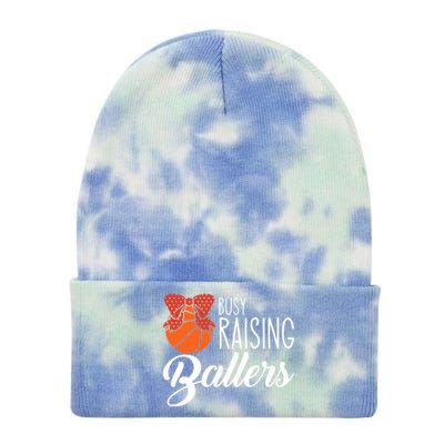 Busy Raising Ballers Basketball Mom Gift Tie Dye 12in Knit Beanie