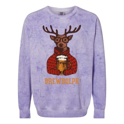 Brewdolph Reindeer Beer Lovers Funny Christmas Colorblast Crewneck Sweatshirt