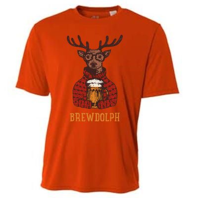 Brewdolph Reindeer Beer Lovers Funny Christmas Cooling Performance Crew T-Shirt