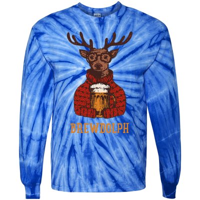 Brewdolph Reindeer Beer Lovers Funny Christmas Tie-Dye Long Sleeve Shirt