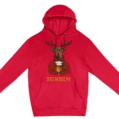 Brewdolph Reindeer Beer Lovers Funny Christmas Premium Pullover Hoodie