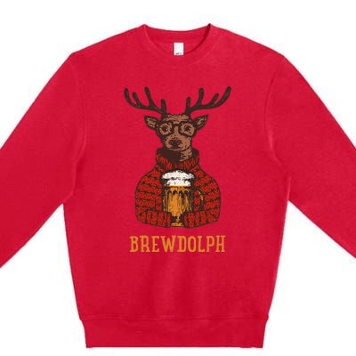 Brewdolph Reindeer Beer Lovers Funny Christmas Premium Crewneck Sweatshirt