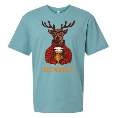 Brewdolph Reindeer Beer Lovers Funny Christmas Sueded Cloud Jersey T-Shirt