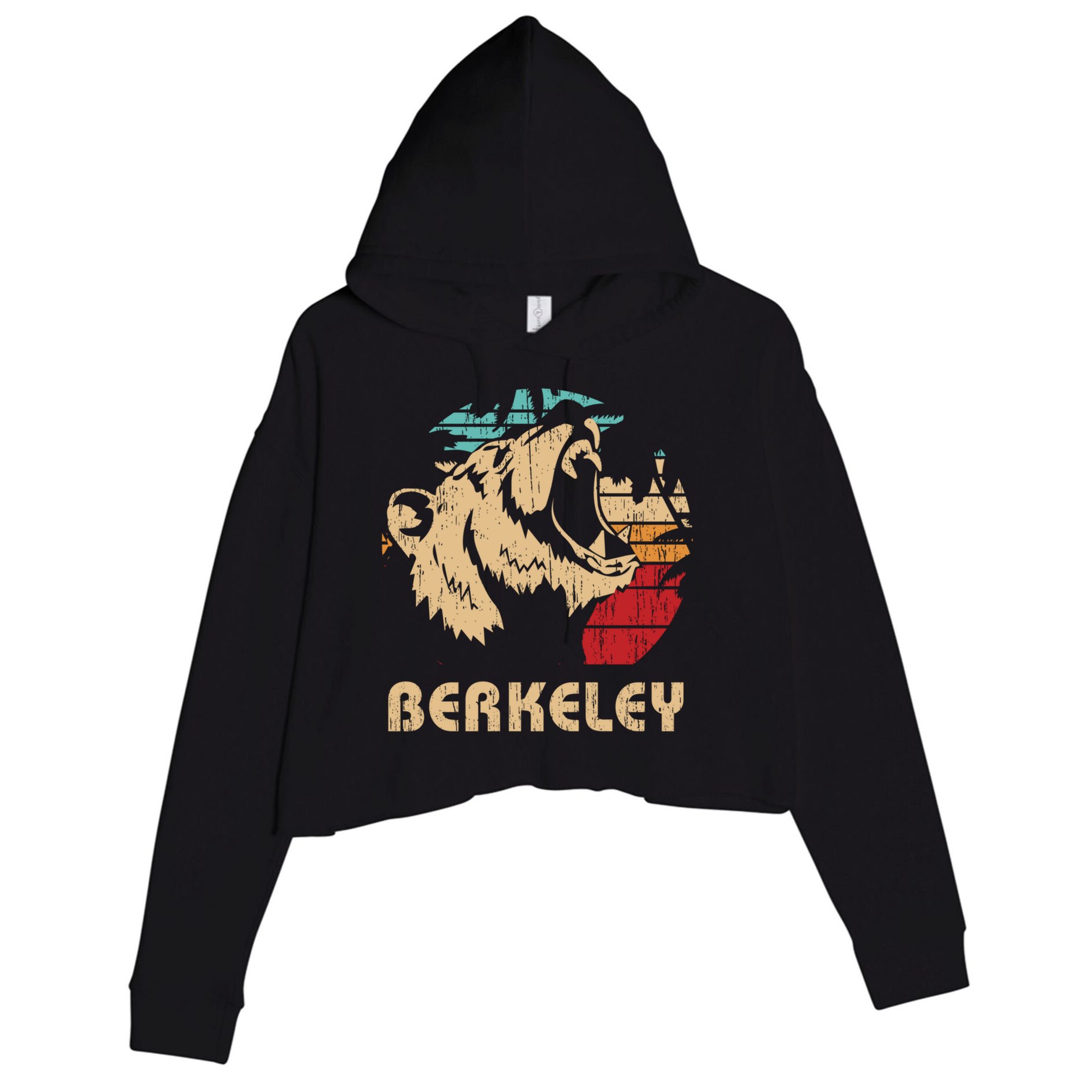 Berkeley Retro Bear Roaring Design Cute Gift Berkeley California Gift Crop Fleece Hoodie