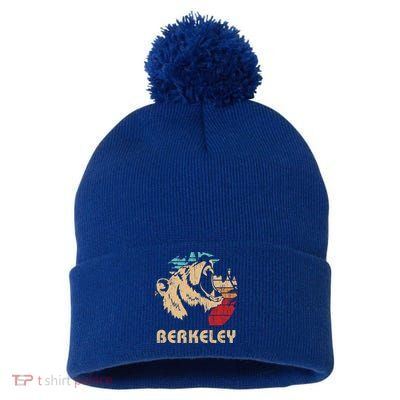 Berkeley Retro Bear Roaring Design Cute Gift Berkeley California Gift Pom Pom 12in Knit Beanie
