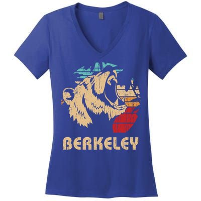 Berkeley Retro Bear Roaring Design Cute Gift Berkeley California Gift Women's V-Neck T-Shirt