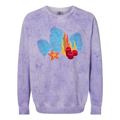 Bright Red Blue Coral Seaweed Marine Life Sea Life Starfish Colorblast Crewneck Sweatshirt