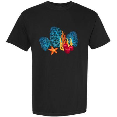 Bright Red Blue Coral Seaweed Marine Life Sea Life Starfish Garment-Dyed Heavyweight T-Shirt