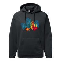 Bright Red Blue Coral Seaweed Marine Life Sea Life Starfish Performance Fleece Hoodie