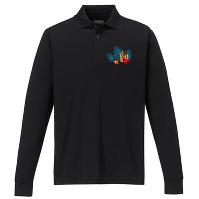 Bright Red Blue Coral Seaweed Marine Life Sea Life Starfish Performance Long Sleeve Polo