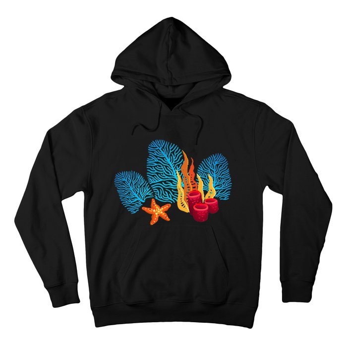 Bright Red Blue Coral Seaweed Marine Life Sea Life Starfish Hoodie