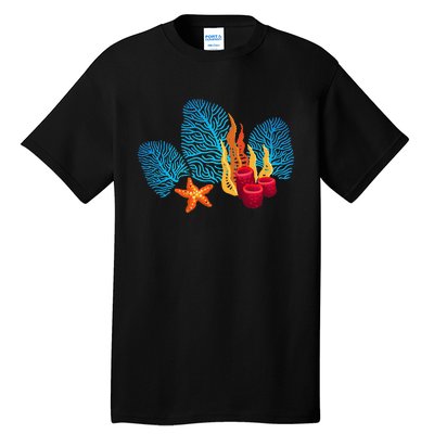 Bright Red Blue Coral Seaweed Marine Life Sea Life Starfish Tall T-Shirt