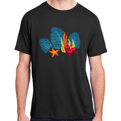 Bright Red Blue Coral Seaweed Marine Life Sea Life Starfish Adult ChromaSoft Performance T-Shirt