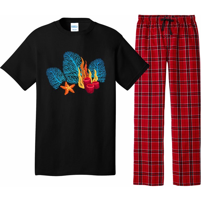 Bright Red Blue Coral Seaweed Marine Life Sea Life Starfish Pajama Set