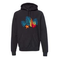 Bright Red Blue Coral Seaweed Marine Life Sea Life Starfish Premium Hoodie