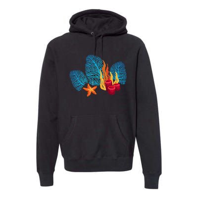 Bright Red Blue Coral Seaweed Marine Life Sea Life Starfish Premium Hoodie