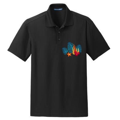 Bright Red Blue Coral Seaweed Marine Life Sea Life Starfish Dry Zone Grid Polo