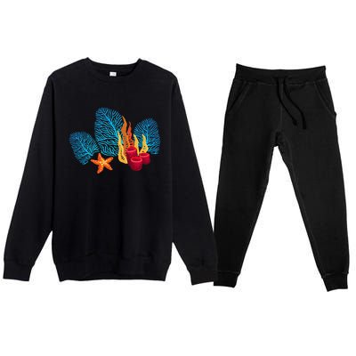 Bright Red Blue Coral Seaweed Marine Life Sea Life Starfish Premium Crewneck Sweatsuit Set