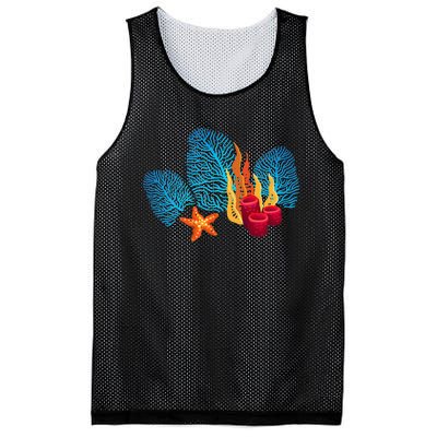 Bright Red Blue Coral Seaweed Marine Life Sea Life Starfish Mesh Reversible Basketball Jersey Tank