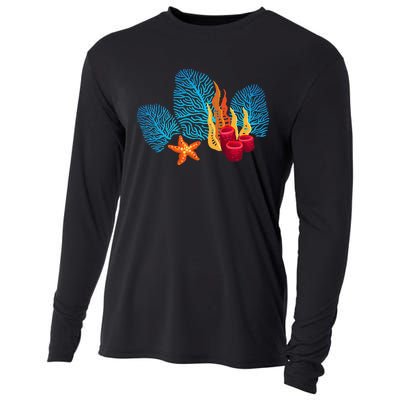 Bright Red Blue Coral Seaweed Marine Life Sea Life Starfish Cooling Performance Long Sleeve Crew