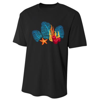 Bright Red Blue Coral Seaweed Marine Life Sea Life Starfish Performance Sprint T-Shirt