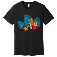 Bright Red Blue Coral Seaweed Marine Life Sea Life Starfish Premium T-Shirt