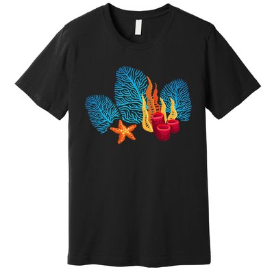 Bright Red Blue Coral Seaweed Marine Life Sea Life Starfish Premium T-Shirt