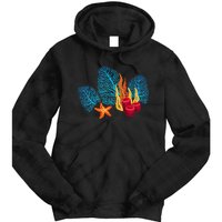 Bright Red Blue Coral Seaweed Marine Life Sea Life Starfish Tie Dye Hoodie