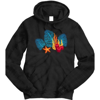 Bright Red Blue Coral Seaweed Marine Life Sea Life Starfish Tie Dye Hoodie