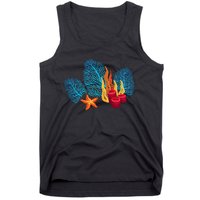 Bright Red Blue Coral Seaweed Marine Life Sea Life Starfish Tank Top