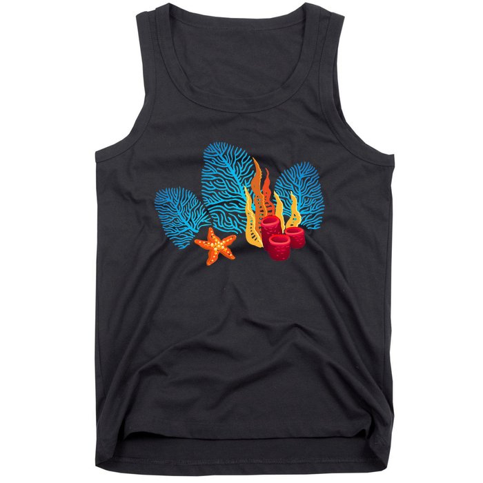 Bright Red Blue Coral Seaweed Marine Life Sea Life Starfish Tank Top