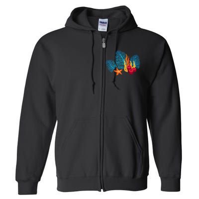 Bright Red Blue Coral Seaweed Marine Life Sea Life Starfish Full Zip Hoodie