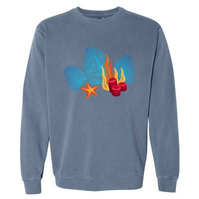 Bright Red Blue Coral Seaweed Marine Life Sea Life Starfish Garment-Dyed Sweatshirt