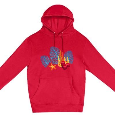 Bright Red Blue Coral Seaweed Marine Life Sea Life Starfish Premium Pullover Hoodie