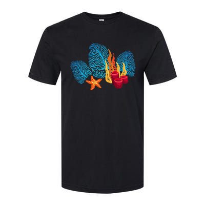 Bright Red Blue Coral Seaweed Marine Life Sea Life Starfish Softstyle CVC T-Shirt