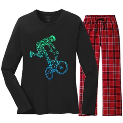 Bmx Rider Bike Bicycle Stunt Racing Women's Long Sleeve Flannel Pajama Set 