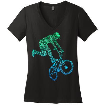 Bmx Rider Bike Bicycle Stunt Racing Women's V-Neck T-Shirt