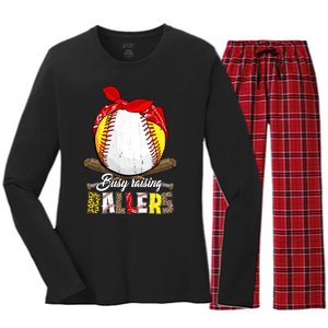 Busy Raising Ballers Softball Baseball Mom Life Gifts Mom Women's Long Sleeve Flannel Pajama Set 