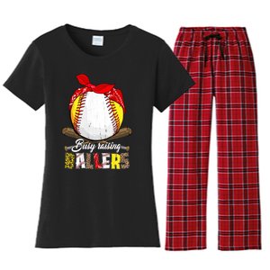 Busy Raising Ballers Softball Baseball Mom Life Gifts Mom Women's Flannel Pajama Set