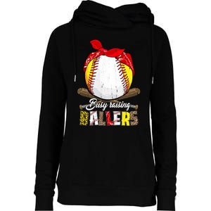 Busy Raising Ballers Softball Baseball Mom Life Gifts Mom Womens Funnel Neck Pullover Hood