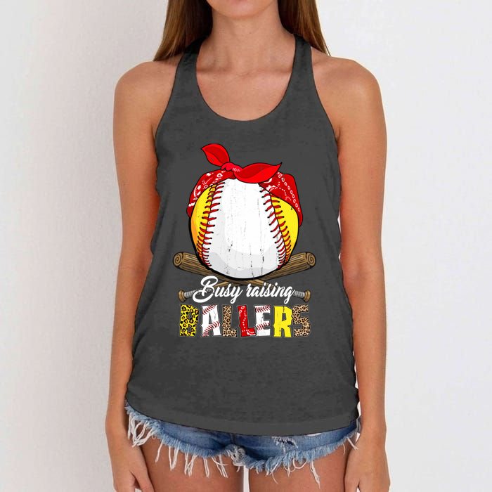 Busy Raising Ballers Softball Baseball Mom Life Gifts Mom Women's Knotted Racerback Tank