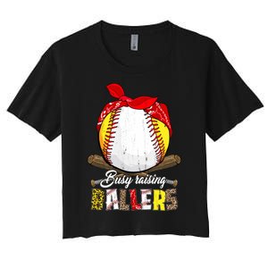 Busy Raising Ballers Softball Baseball Mom Life Gifts Mom Women's Crop Top Tee