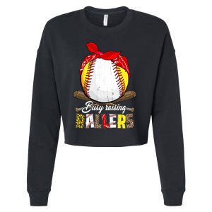 Busy Raising Ballers Softball Baseball Mom Life Gifts Mom Cropped Pullover Crew