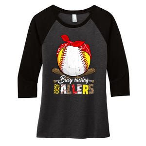 Busy Raising Ballers Softball Baseball Mom Life Gifts Mom Women's Tri-Blend 3/4-Sleeve Raglan Shirt