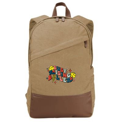 Busy Raising Ballers Funny Softball Lover Mothers Day Cotton Canvas Backpack
