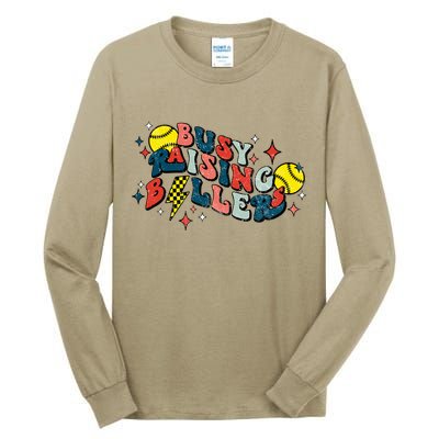 Busy Raising Ballers Funny Softball Lover Mothers Day Tall Long Sleeve T-Shirt