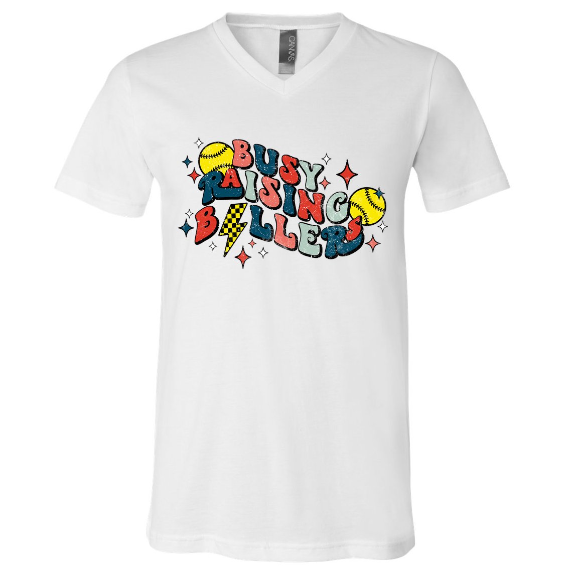 Busy Raising Ballers Funny Softball Lover Mothers Day V-Neck T-Shirt