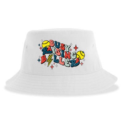 Busy Raising Ballers Funny Softball Lover Mothers Day Sustainable Bucket Hat